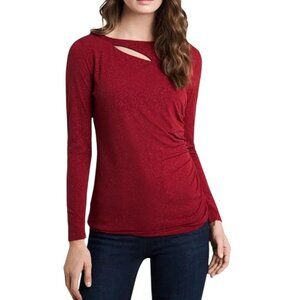 Vince Camuto Asymmetric Cutout Top, Long Sleeve Sparkle Red Women's Size XL
